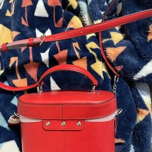 Coach Georgie Gem Crossbody Vanity Case Signature Leather Purse.Bright Poppy Red